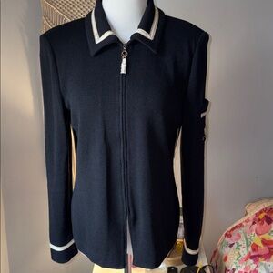 ST. JOHN COLLECTION BY MARIE GRAY ZIP-UP SANTANA KNIT SWEATER JACKET BLACK Sz 6